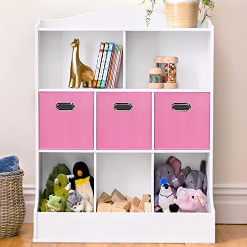 Black Fabric Cubby Storage Bins,13x13x13 Inches ,Cube Organizer Bin Foldable Storage Boxes with Dual Handles Fabric Organizer Box and collapsible Storage basket,Set of 3 ,Pink - Image 5