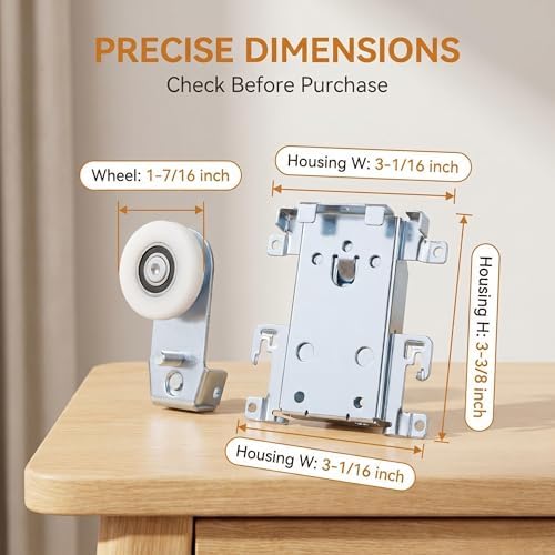 4 Pcs Newly upgraded 1-7/16 Inch Sliding Mirror Closet Door Roller Assembly – Steel-Framed Bottom Roller Replacement with Nylon Flat Wheels for Mirror Wardrobe Doors – Smooth & Quiet Operation - Image 4