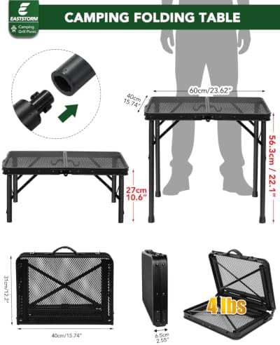 2 Ft Folding Camping Table, Adjustable Height 10.6-22 in, Small Grill Table - Image 3