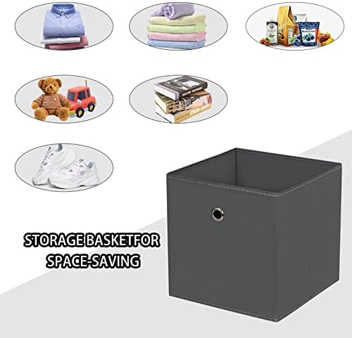 Foldable Storage Cubes Bins ,11 Inch Cloth Storage Cube Fabric Storage Box Cubes Organizer Baskets with Dual Handles for Home Organizer Set of 6 (Grey) - Image 3
