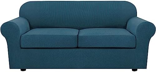H.VERSAILTEX 3 Piece Stretch Sofa Covers for 2 Cushion Sofa Couch Covers for Living Room Sofa Slipcovers (Base Cover Plus 2 Seat Cushion Covers) Thicker Jacquard Fabric(Large Sofa, Deep Teal) by HVERSAILTEX