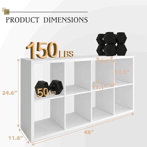 WannabeMyself【2026 Wooden Thick Frame】 8 Cube Storage Organizer with Anti-Tipping Kits, Reversible Open Back Book Shelf,Bookcase for Living Room,Bedroom,Entrance Hall,Office,11.6×48×24.6,White - Image 2