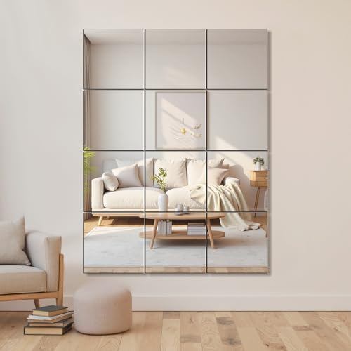Delma Home Gym Mirrors, 12'' x 12'' Glass Mirror Tiles, 12 PCS by Delma