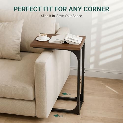 TEMI C Shaped End Table for Couch - Small Side Table and TV Tray for Eating or Laptop, Accent Desk for Chair or Sofa, Easy Assembly, Space-Saving Design for Living Room or Bedroom,Rustic Walnut - Image 3
