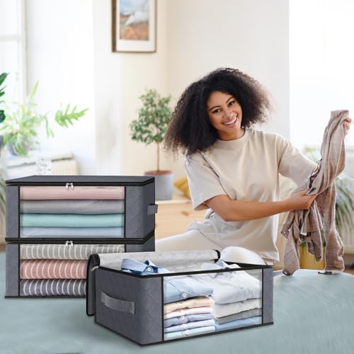HomeHacks 8-Pack Clothes Organizer Storage Bags, 35L Storage Bins, Gray - Image 6