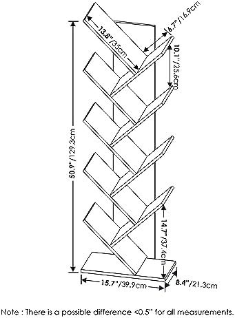 Furinno TREE Book Shelf, 9-Tier Bookshelf, Tree Bookcase with Angled Open Shelf, 8.4 x 15.7 x 50.9, Corner Shelf for Room Decor, for Living Room, Bedroom, Home Office, Espresso - Image 3