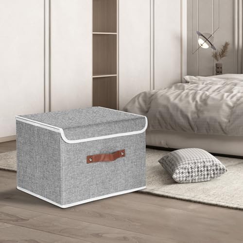 TYEERS Foldable Storage Boxes with Lids 5 Pack Fabric Storage Bins with Lids, Closet Organizers for Clothes Storage, Room Organization, Office Storage, Toys - Gray - Image 5
