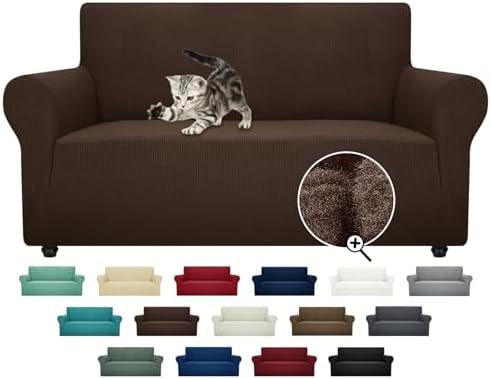 ZNSAYOTX Super Stretch Couch Cover Love Seat Sofa Covers for Living Room Dogs Pet Friendly Furniture Protector Spandex Loveseat Slipcovers with Anti Slip Foam Sticks (Coffee, Loveseat) by ZNSAYOTX