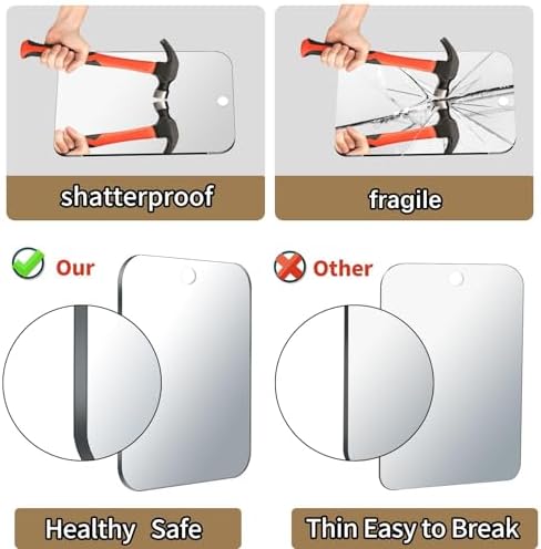 Shatterproof Shower Mirror Fogless for Shaving,(Medium 8x6 Inch) Anti Fog Shaving Mirror Holder NO-Drilling, No Fog Free Waterproof,Small Wall Mounted Bathroom Accessories Camping Hanging Men - Image 5