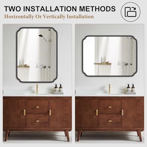 Ferytange Black 30"x48" Bathroom Mirror for Wall, Large Bathroom Vanity Mirror, Rounded Rectangle Mirror in Iron Frame Hangs Horizontal Or Vertical - Image 4
