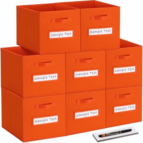 Fabric storage cubes (8 Pack) 11 Inch Cube Storage Bin, cube organizer bins with 8 Labels Window Cards & a Pen, Foldable cube organizer bins and Storage Box, Orange by Artsdi
