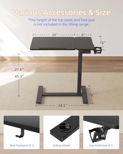 YIHAYO 28 x 16 Inches Electric Adjustable Overbed Bedside Table, Black - Image 3
