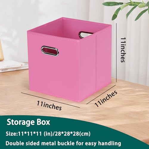 Black Foldable Storage Cubes Bins, Fabric Storage Box Cubes Organizer Baskets with Dual Handles for Home Organizer,Set of 6,(Pink) - Image 2