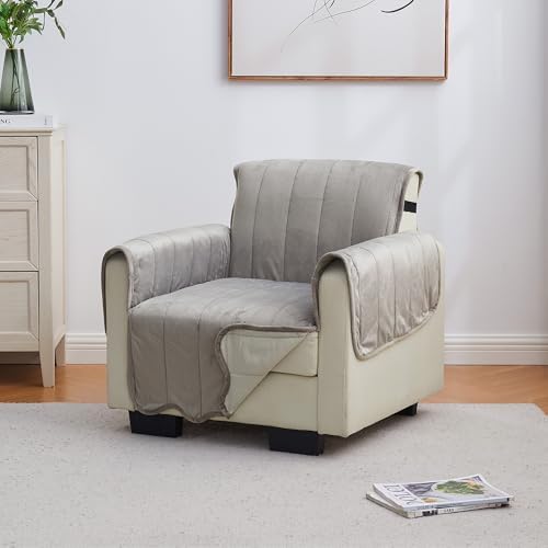 Great Bay Home Velvet Chair Cover - Washable Slipcover Furniture Protector with Elastic Straps - Furniture Cover for Dogs, Kids, and Pets - Stitched Detail (Wild Dove Grey) by GreatBayHome