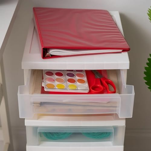 IRIS USA 5-Drawer Rolling Storage Cart with Organizer Top, White/Clear - Image 4