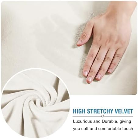 H.VERSAILTEX Rich Velvet Stretch 2 Piece Chair Cover Chair Slipcover Sofa Cover Furniture Protector Couch Soft with Elastic Bottom Chair Couch Cover Width Up to 49 Inch (Chair, Porcelain White) - Image 4