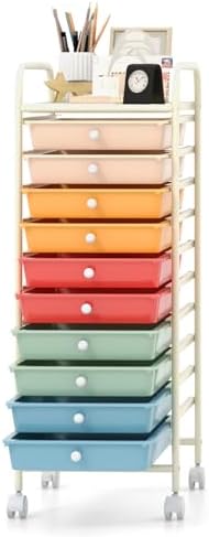 MEDIMALL 10 Drawers Rolling Storage Cart, Multipurpose Craft Storage Cart with Wheels, Mobile Tools Scrapbook Paper Organizer Cart for Office School Home Use by MEDIMALL