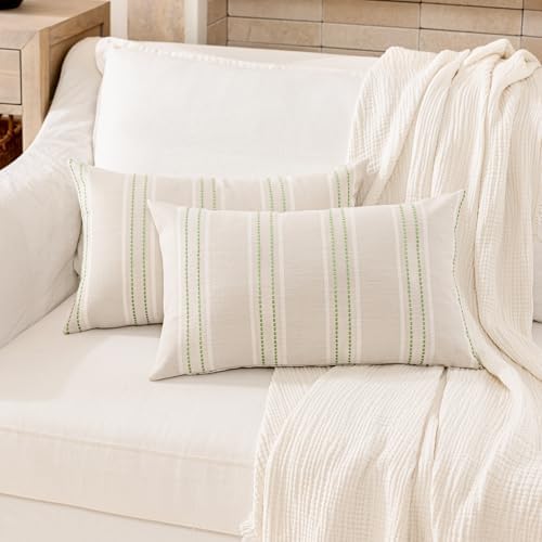 Hckot Stripe Throw Pillow Covers 12x20 Set of 2 Light Green Pillow Covers - Image 2