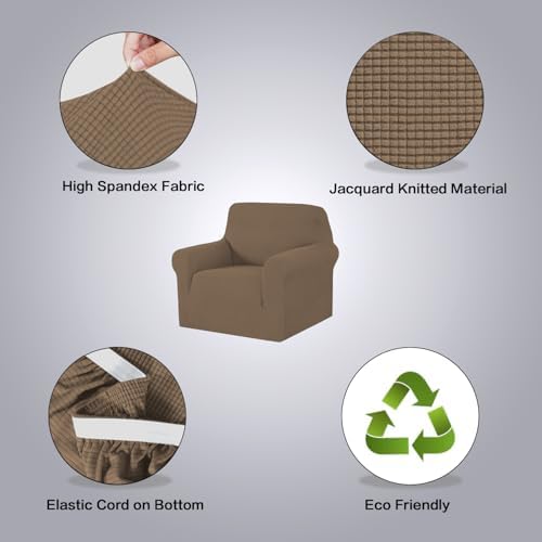 H.VERSAILTEX Stretch Chair Slipcover Sofa Cover Furniture Protector Cover High Spandex Small Checks Knitted Jacquard Sofa Cover Chair Covers for Living Room (Armchair 31"-40", Macchiato) - Image 4