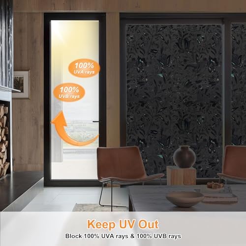 Blackout Window Film, 100% Sun Light Blocking Removable Privacy Windows Cover, Stained Glass Window Tint for Home, Static Cling Room Darkening Windows Stickers (Black Tulip, 35.4" x 78.7") - Image 3