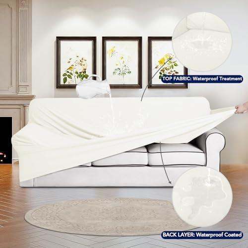PureFit Waterproof Couch Cover Slipcovers for Couches and Sofas, Beige - Image 3