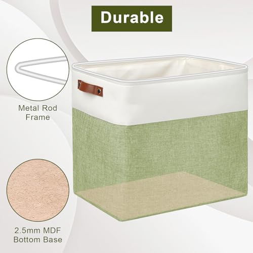 Bagnizer Large Fabric Storage Baskets | 50L Storage Bins, Decorative Linen Closet Baskets with Handles for Organizing, Shelf, Toys, Clothes, Home, Office, Nursery, 17x12x15Inches (Green&White) - Image 4