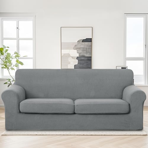 U-NICE HOME 3 Pieces Stretch Couch Cover Sofa Slipcover, Grey - Image 2