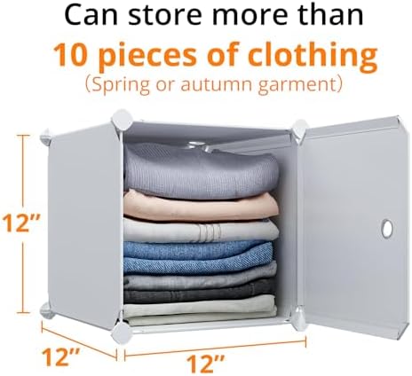 MAGINELS 5 Cube Storage Cabinet, Narrow Clothes Storage with Doors,Tall Plastic Standing Organizer Shelves for Small Spaces,Use to Closet,Bedroom,Livingroom,White(11.8x11.8inch) - Image 4