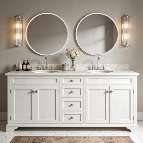 WallBeyond Round Wood Mirror 28 inch Circle Wall Mirror for Bathroom Round Wall Mirror for Wall Decor, Vanity, Entryway Living Room (White) - Image 4