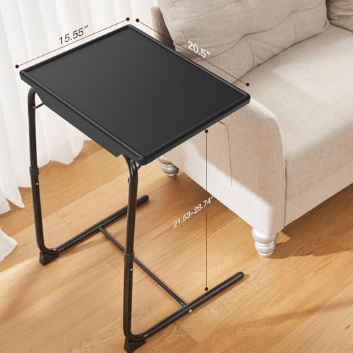 HUANUO Adjustable TV Tray Table - Foldable TV Tray with 6 Height & 3 Tilt Angle Adjustments, TV Dinner Tray with Cup Holder for Couch, Bed, Sofa and Chair (Black) - Image 3