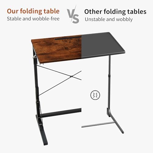 24 inch Foldable TV Tray Table, Foldable Portable C-Shaped Sofa end Table, Oversized Sofa Side Laptop Desk, Suitable for Living Room and Bedroom (2, Rustic Brown) - Image 5