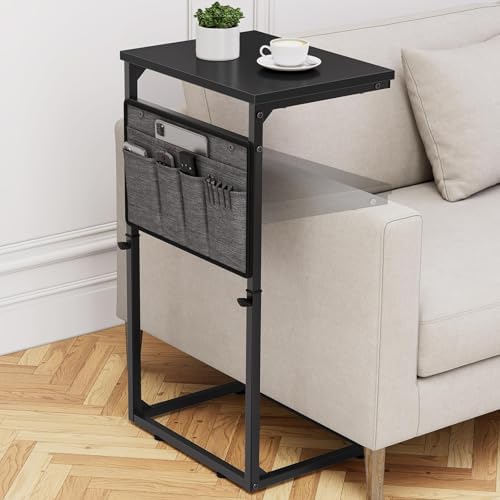Vagusicc C Shaped End Table, 33'' Tall Side Table for Couch, Adjustable Height Small Couch Side Table for Small Spaces, Couch Table Slide Under Sofa Table TV Tray Table for Living Room Bedroom, Black by Vagusicc