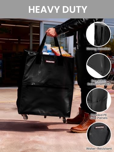 WORKPRO Large Rolling Grocery Bag, 36-Gallon Rolling Tote with 5 Wheels - Image 5