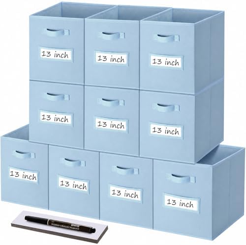 Storage Bins,13" Cube Storage Bin with Labels,10pcs,Pastel Blue by Anyoneer