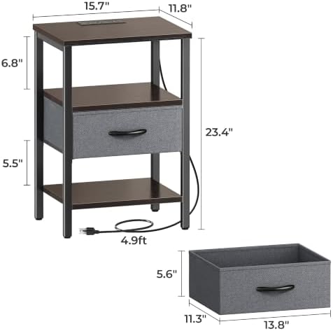 SUPERJARE Nightstand with Charging Station, USB-C Port, Bedside Table - Image 3