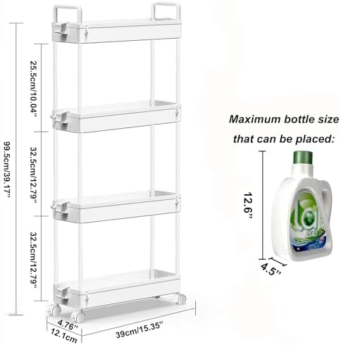 SOLEJAZZ Slim Rolling Storage Cart Skinny Bathroom Organizer, 4 Tier, White - Image 2