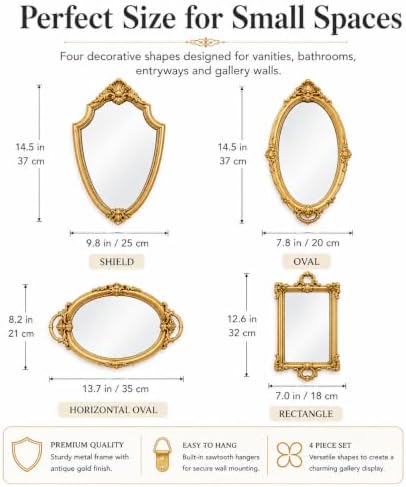Gold Vintage Wall Mirror Set of 4 - Image 6