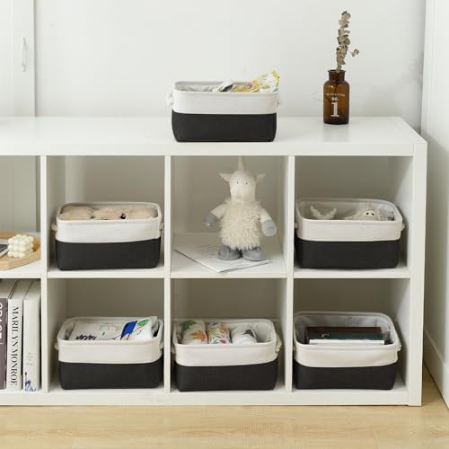 TheWarmHome Storage Bins for Shelves - 6 Pack 11.8x7.8x5.2 inch Collapsible Storage Cubes, Basket for Gifts Empty Closet Organizing Dog Toy Box (White & Black) - Image 2