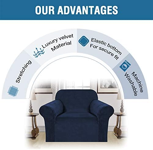 H.VERSAILTEX Stretch Velvet Armchair Cover Couch Covers 1 Cushion Chair Slipcover for Living Room Furniture Cover Crafted from Thick Comfy Rich Velour (Chair 31"-49", Navy) - Image 5