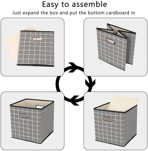 Yunkeeeper storage bins Cubes, Fabric Cube Organizer with Handle, Foldable Cube Bins for Cloth or Accessary Storage, 11x11x11, Set of 3,(Grey grid) - Image 6