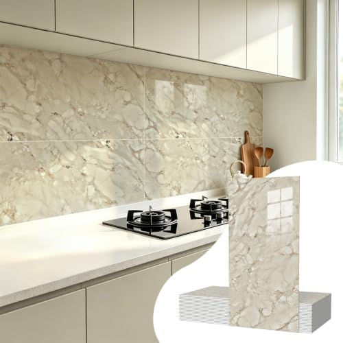 Vieshful 20 Pack 11.8"x23.6" Peel and Stick Backsplash Wall Panels, Self Adhesive Waterproof Back Splash Marble Tiles for Kitchen Bathroom, TV Walls, Living Room, Champagne Gold (Not Real Tiles) by Vieshful
