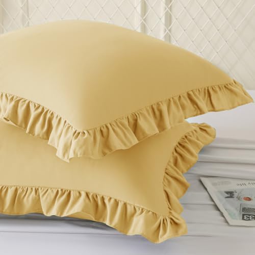KKJIAF 2 Pack Ruffle Pillow Cases 20x20 Inches, Gold - Image 2