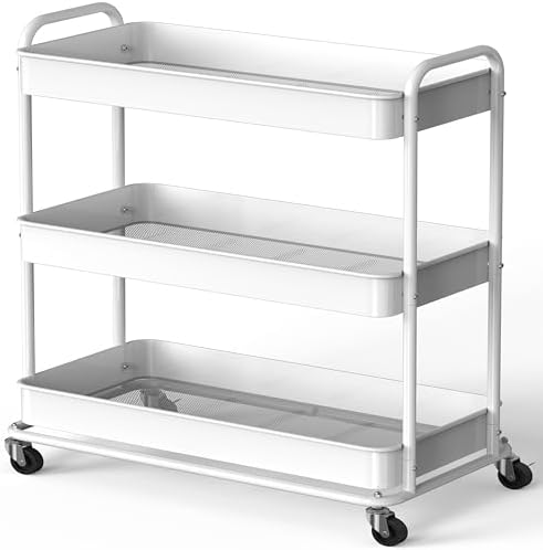Simple Houseware 26" Extra-Wide 3-Tier Heavy Duty Metal Utility Cart, White by SimpleHouseware