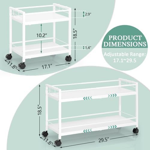 2-Tier Expandable Rolling Pantry Cart with Wheels, Adjustable Floor Organizer for Kitchen Pantry, Can Organizer for Pantry, Storage Cart for Snack, Food, Vegetables, White, Patent Pending - Image 3