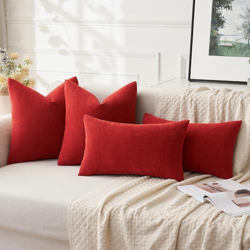 MIULEE Red Chenille Couch Euro Throw Pillow Covers, 22x22 - Image 5