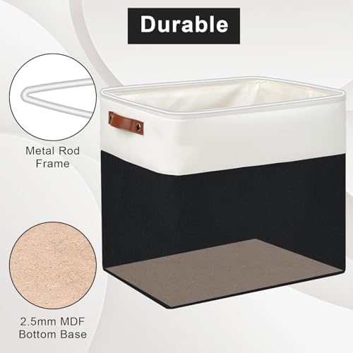 Bagnizer Large Fabric Storage Baskets | 50L Storage Bins, Decorative Linen Closet Baskets with Handles for Organizing, Shelf, Toys, Clothes, Home, Office, Nursery, 17x12x15Inches (Black&White) - Image 4