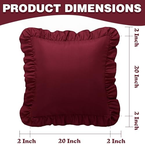 KKJIAF 2 Pack Ruffle Pillow Cases 20x20 Inches, Burgundy - Image 3