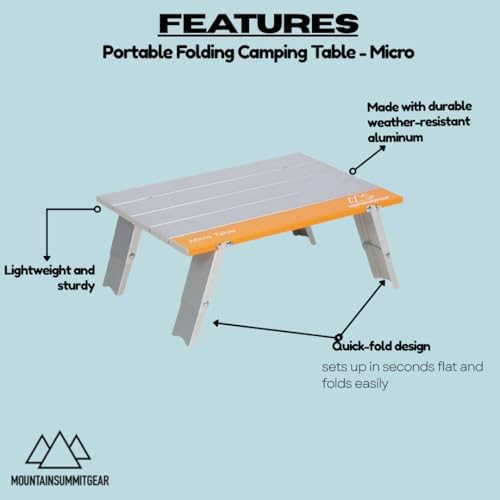 MOUNTAIN SUMMIT GEAR Portable Folding Camping Table 4 Sizes - Micro, Small, Standard & Large | Lightweight Aluminum Outdoor Camp Table for Camping, Picnic, Beach, Kitchen (Micro Table) - Image 3