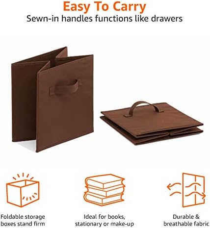 Amazon Basics Collapsible Fabric Storage Bins with Handles, Cube Organizer, Lightweight Fabric, 10.5"x10.5"x11", Brown, 6-Pack - Image 4