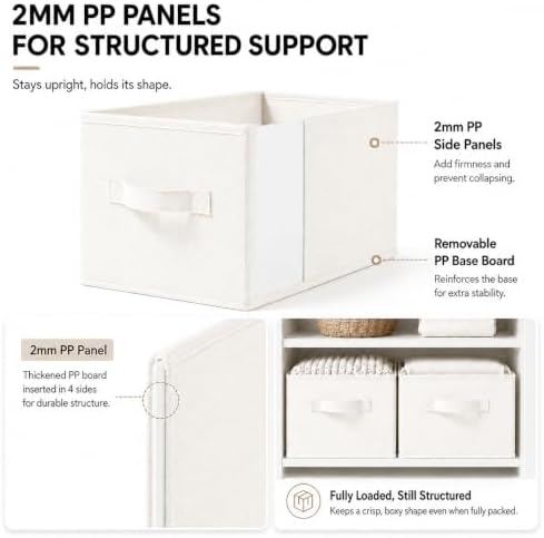 3-Pack Closet Storage Bins, Foldable Fabric Storage Baskets, Beige - Image 4